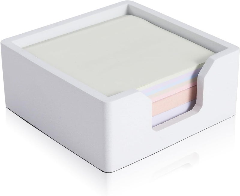 BAOHD Concrete Sticky Note Holder for 3x3″ Notes - Cement Self-Stick Note Memo Pad Holder Notepad Dispenser Organizer - Modern Desk Accessory for Office & Home, White - Image 1